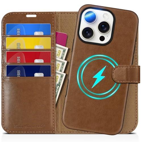 TUCCH Wallet Case for iPhone 16 Pro, [Removable] 2 in 1 [Wireless Charging] RFID Blocking [4 Card Holders] PU Leather Cover, Magnetic Detachable Stand Folio Case Compatible with iPhone 16 Pro, Brown