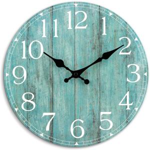 HYLANDA Wall Clock, 10 Inch Teal Silent Non-Ticking Kitchen Decor, Rustic Vintage Country Retro Decorative Clocks Battery Operated for Bathroom Bedroom Living Room Office(Aqua) (B-teal)