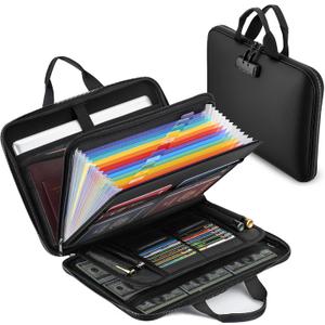 Fireproof Document Box with Combination Lock, Hard-Shell Fireproof File Organizer for Legal Documents, Laptop, Valuables & Important Papers, 13-Pocket Accordion File Folder
