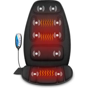 Snailax Massage Cushion with Heat - Memory Foam Neck and Lumbar Support, 10 Vibration Motors for Back and Chair (Black)