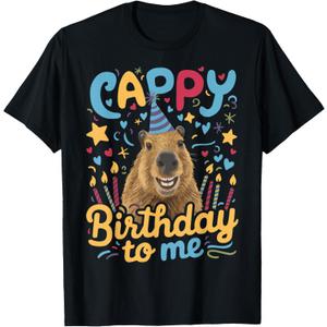 Cappy Birthday to Me Capy Birthday T-Shirt (Black, S)