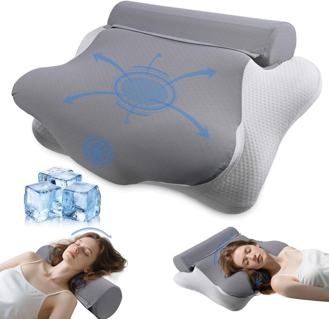 2 in 1 Memory Foam Pillow, Ergonomic Cervical Pillow for Neck Pain Relief with Support for Sleeping, for Side, Back & Stomach Sleepers