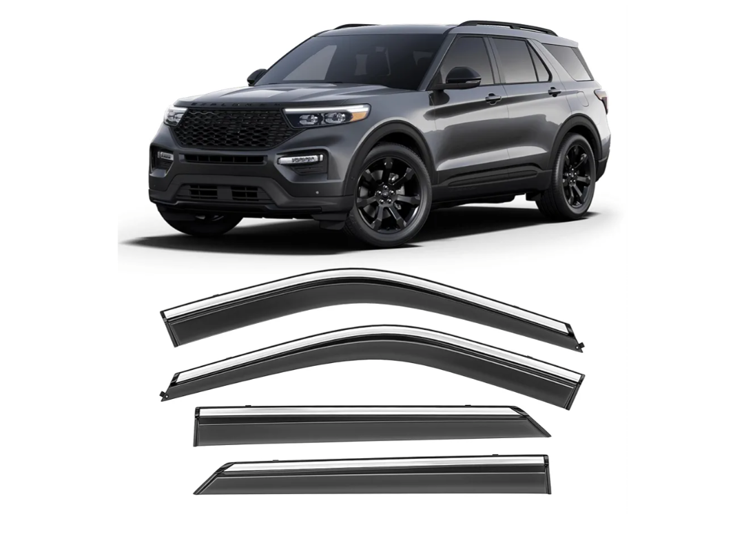 Shatterproof Taped-On Window Deflectors for Ford Explorer 2020-2025, Rain Guards, Window Visors for Car, Vent Deflector, 4pcs