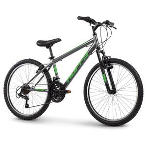 Huffy Stone Mountain Boys 24 Inch Mountain Bike, Charcoal Gloss Frame, 21-Speed Shimano Twist Shifting, Front Suspension, Comfort Saddle | 6-21 Speeds