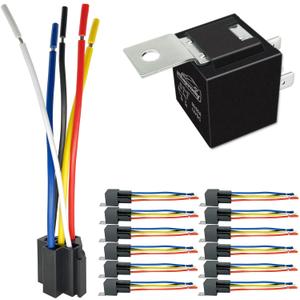 80/60Amp 12V 5-pin Relay Kit, SPDT 12-Volt Automotive Relay with Heavy-Duty Pigtail, 12-Pack