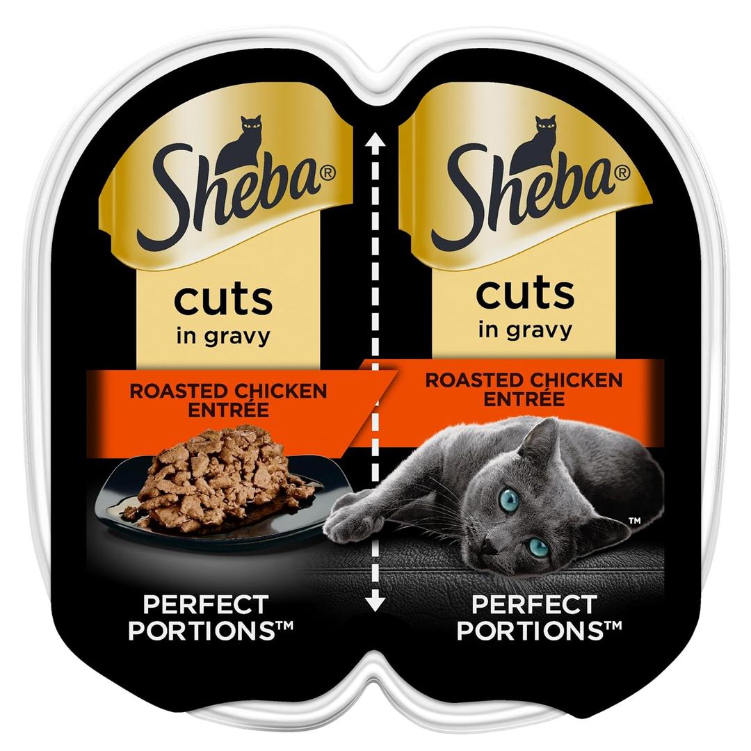 Sheba Perfect Portions Wet Cat Food Cuts in Gravy, Roasted Chicken Entree, 2.6 oz. Twin-Pack Tray, Best By: 04/14/2026