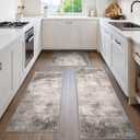 GENIMO Kitchen Rugs Sets of 3 Non Slip Washable Kitchen Mats for Floor, Waterproof Abstract Kitchen Runner Rug, Floor Mat Carpet for Hallway, Laundry, Sink, Entryway, Bathroom, Gray (20"x32"+20"x48"+20"x59", Grey)