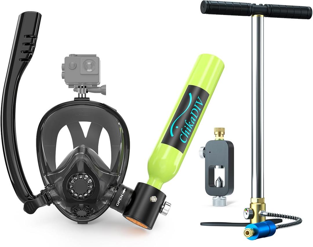 Mini Scuba Tank with Sub-Mask, 0.5l Diving Tank with Full-face Marsk Underwater Breath System Support About 5-10 Minutes E Green