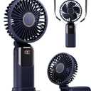 GOCKERA Portable Fan, 4200mAh Battery Operated Fan, 5 Speeds&Digital Display, Makeup Fans for Women with Base, 180Foldable 3in1 Handheld/Neck/Desk Fan for Outdoor Indoor,Ultra Quiet (Blue)