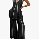Cicy Bell Womens Summer Lounge Sets V Neck Sleeveless Tunic Tops Pajamas Sets Comfy Loungwear Wide Leg Pants 2 Piece Outfits. Size M