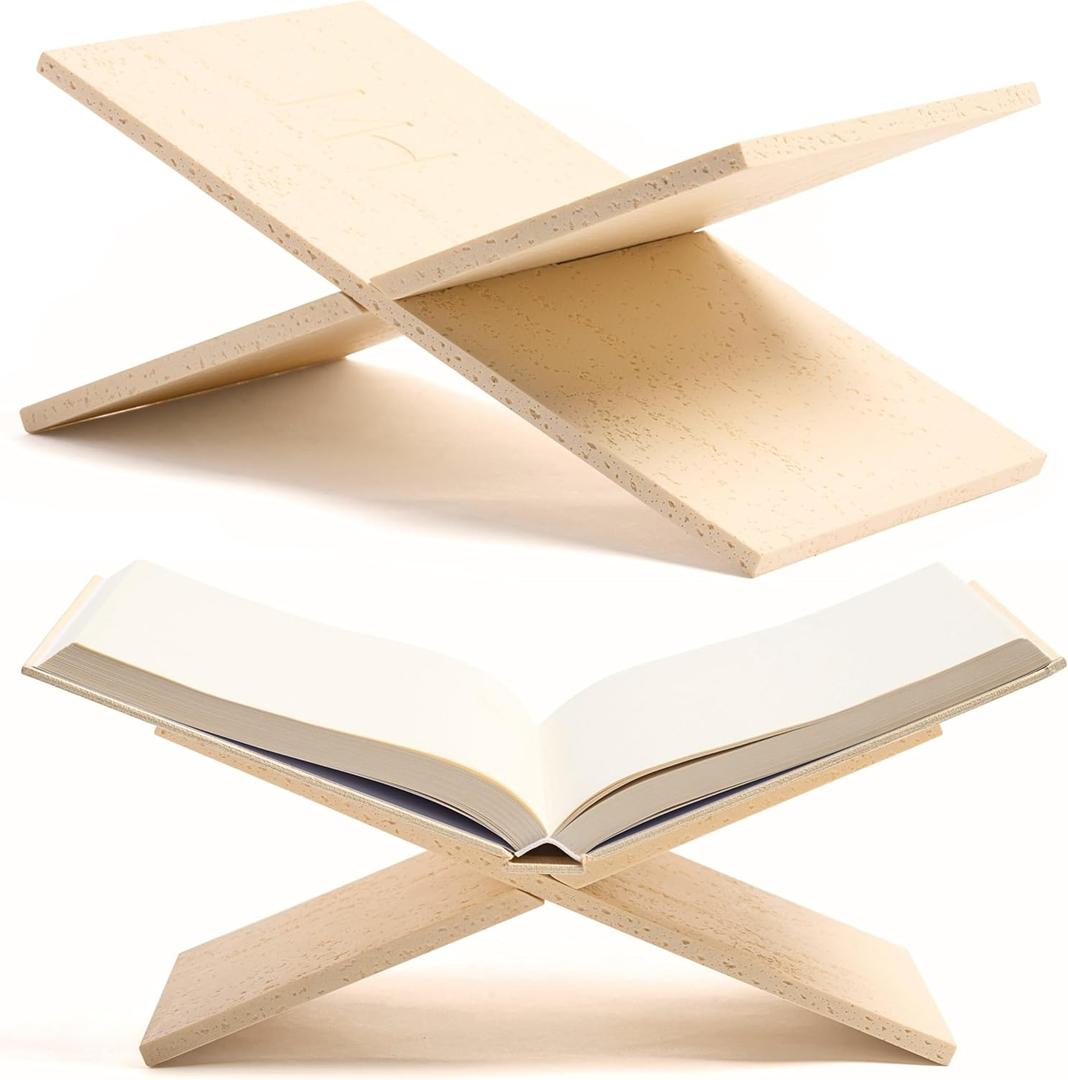 Faux Travertine Stone Finish Resin Book Holder for Recipe Book Display Stand, Coffee Table Books, 2 Pieces Slot Together, Neutral Beige Coffee Table Decor
