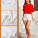 Women Cropped Tees Loose Fit Half Drop Shoulder Short Sleeve Tops Round Neck Basic Casual Shirts for Summer 2025 (Medium, New Red)