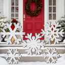 5 Pcs Large Winter Rustic Wooden Snowflake Decorations - Christmas Snowflakes Porch Standing Xmas Yard Signs for Front Door Garden Yard Patio