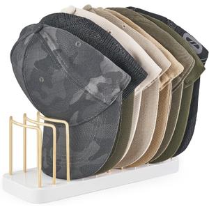 Mkono Hat Organizer for Baseball Caps, Hat Holder for 10 Baseball Caps, Tabletop Hat Rack Stand Storage Display Cap Organizer for Desk Closet Shelf Dresser White