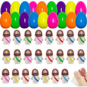 Pinkiwine 24 Pack Mini Jesus Mochi Squishy Toys in Plastic Prefilled Easter Eggs for Kids Boys Girls Toddlers Easter Basket Stuffers Gifts Fillers Party Favors