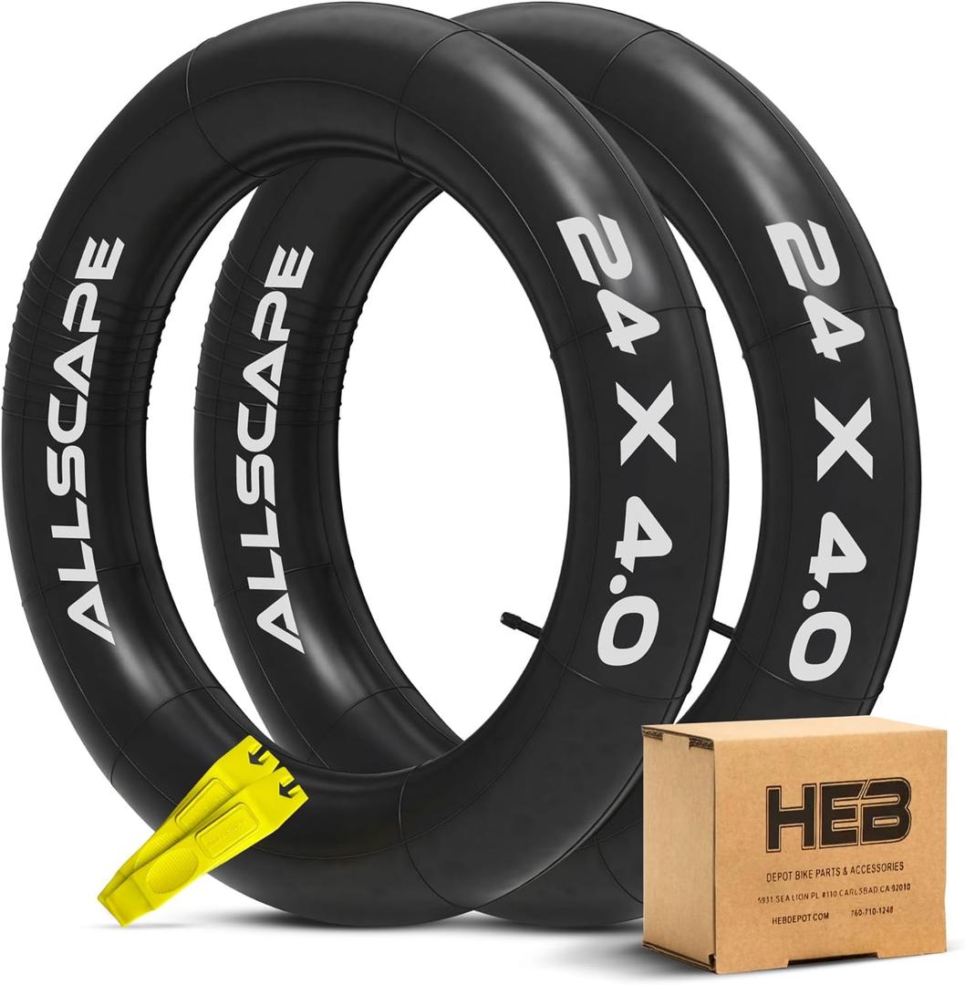 HEB - Heavy Duty Bike Tube for Ebike Tires - Puncture Resistant Inner Tube for 20x4 / 26x4 Bike Tire, Fat Tire Tube, MTB, 24 inch x 4.0 inch (24" x 4", 2 Pack)