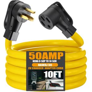 Tellegloww 10FT NEMA 6-50P to 14-50R EV Charger Adapter Extension Cord 50 Amp Welder to 50 Amp EV for Level 2 Charging, 3 Prong Male to 4 Prong Female Power Cord with Handle, STW 8 AWG/3C, ETL Listed