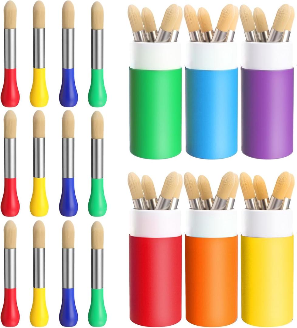 6 Pack Watercolor Paint Brushes Bulk Set for Kids Baby Toddler-4 Pcs Per Set Jumbo Brushes with Chubby Wood Handles for Easy Grip Paintbrushes Non Toxic Bristles (Colored)
