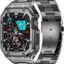 Stainless Steel Watch Band with Case Compatible with Apple Watch Series 11 10 46mm, Rugged Strap with Metal Protective Bumper Cover for iWatch Bands Men (Grey)