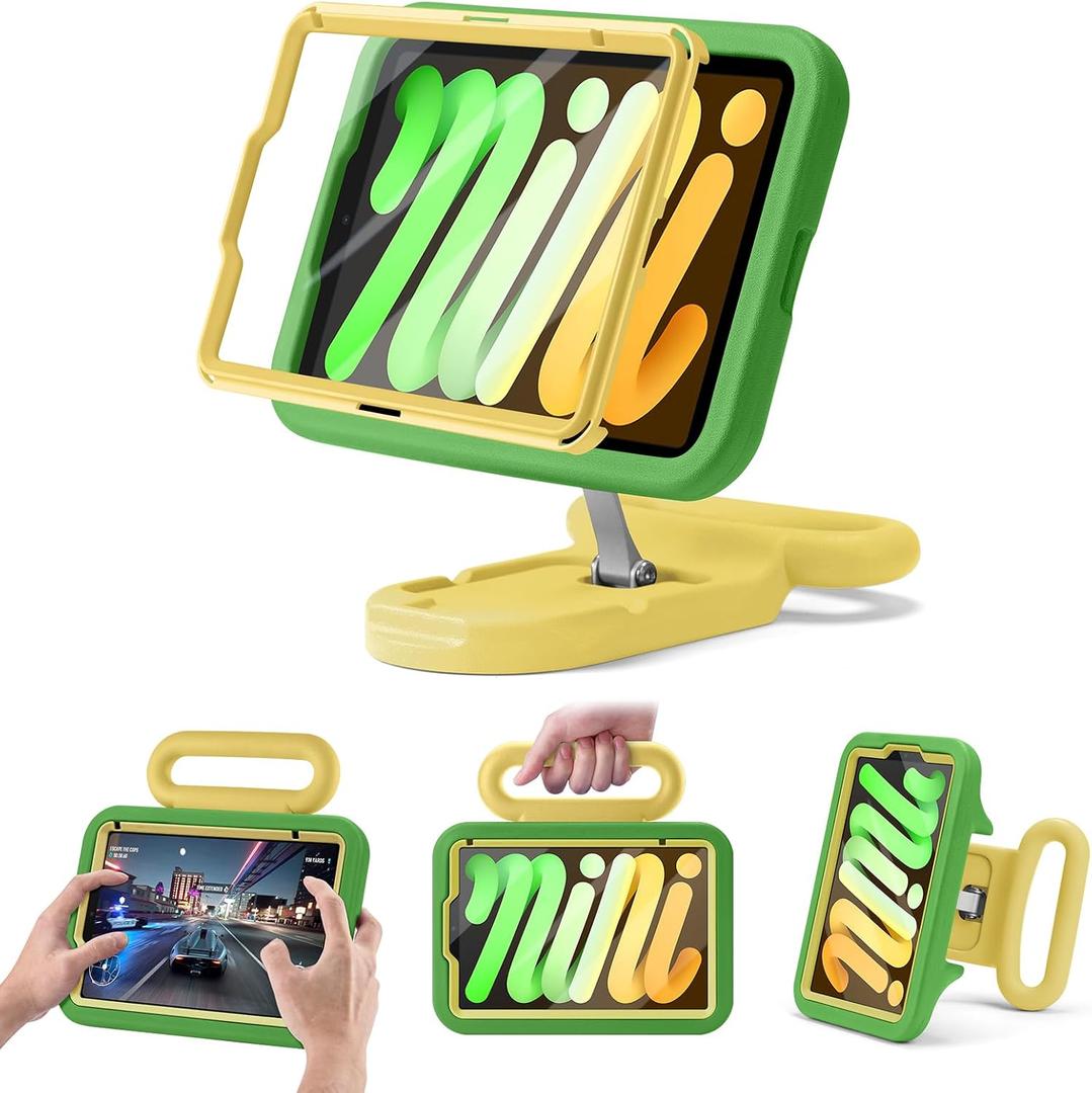Kids Case for iPad mini 7 (A17 Pro) 2024 / iPad mini 6 2021, Adjustable Portrait/Landscape Stand, Drop Proof Handle Kickstand, Child Friendly with Screen Protector for iPad mini7th/6 8.3 inch(Green)