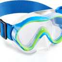 Aegend Kids Swim Goggles Snorkel Diving Mask for Kids Youth 3-15, Knitted Fabric Strap, Anti-Fog 180 Clear View (1 Pack-blue White)