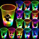 24 Pack Halloween Glow-in-The-Dark Cup Set with Horror Stickers for Party Decorations Event Fun, Glow Halloween Party Cups, House Parties Birthdays Concerts BBQ Beach Holidays