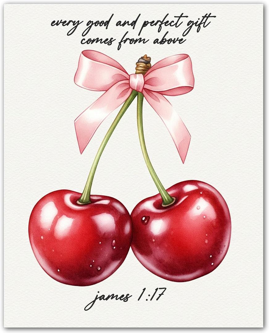 ZUKIY Sweet Blessings from Above - Cherry Wall Art Decor for Bathroom or Kitchen - Cherry Pictures for Home - Unframed 8x10 Print - Art for Bedroom Office or Nursery Dcor