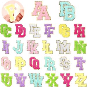 52 Pcs Self-Adhesive Chenille Letters Patches, A-Z Alphabet Applique Patches Stick on Letters Embroidered Letter Stickers for Clothing, Makeup Hats, Bags, Backpacks, laptops (Multicolor) (52pcs)