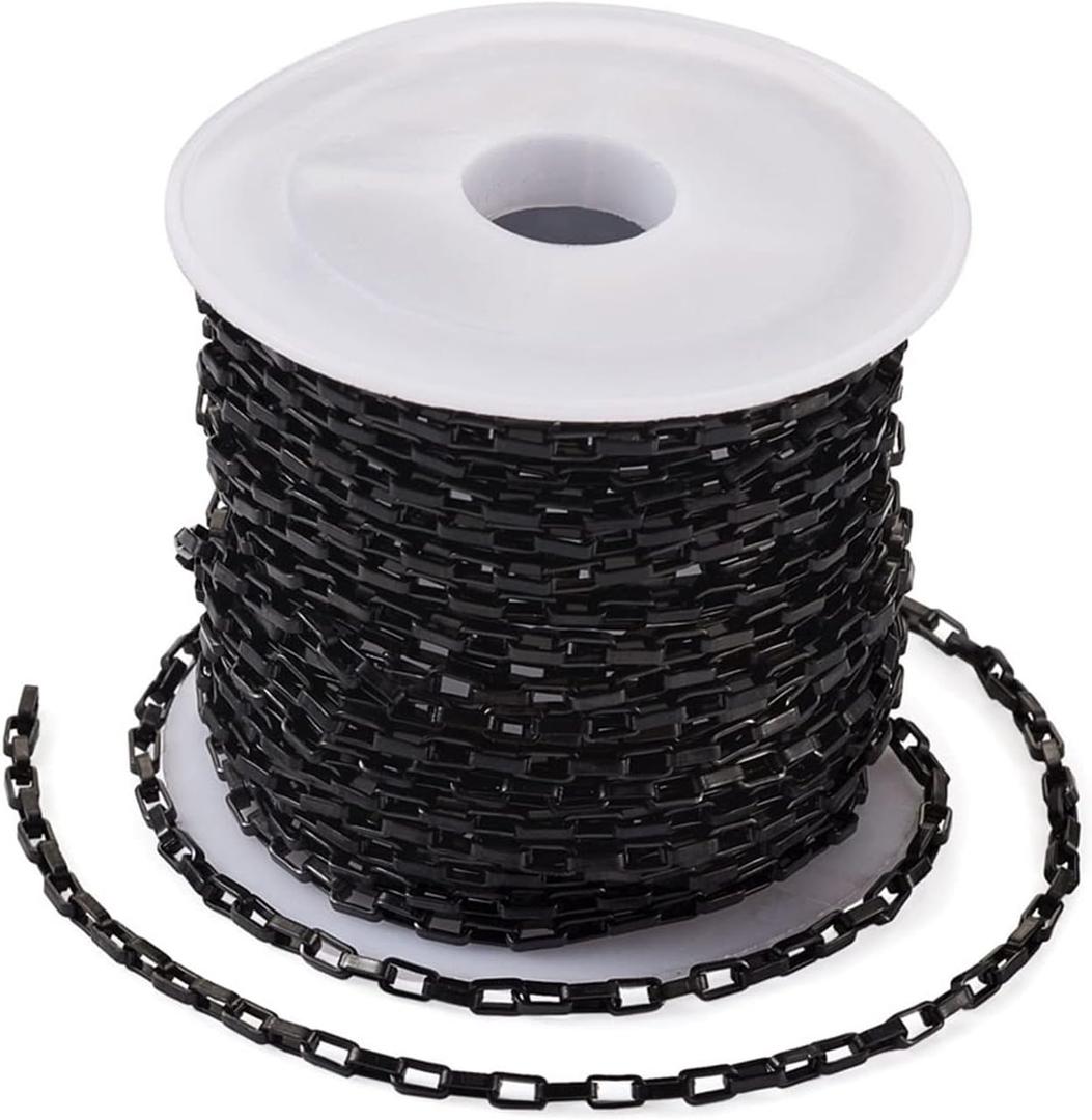 Pandahall 16.4 Feet Stainless Steel Rectangle Jewelry Cable Chains 4x2x1mm Unwelded Venetain Chains Box Chains with Spool for DIY Jewelry Making(Black)