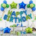 29PC Blue Green Happy Birthday Balloon Banner, 16 Inch 3D Aluminum Letter Banner Sign, Clear Blue Green Balloon Helium 18 Inch Star Foil Balloon for Kids, Women, Men Birthday Party Decoration