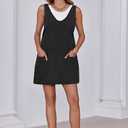 MAOECO Womens Fashion Overalls Denim Dress Loose Casual Sleeveless Mini Pinafore Jean Romper Summer 2025 Outfits High Roller Skirtall Black L