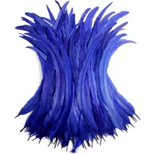 THARAHT 50PCS Rooster Coque Tail Feathers Bulk Natural 12-14Inch 30-35cm for Crafting Wedding Fly Tying Feather Party Performances DIY Decoration Rooster Tail Feather,Blue