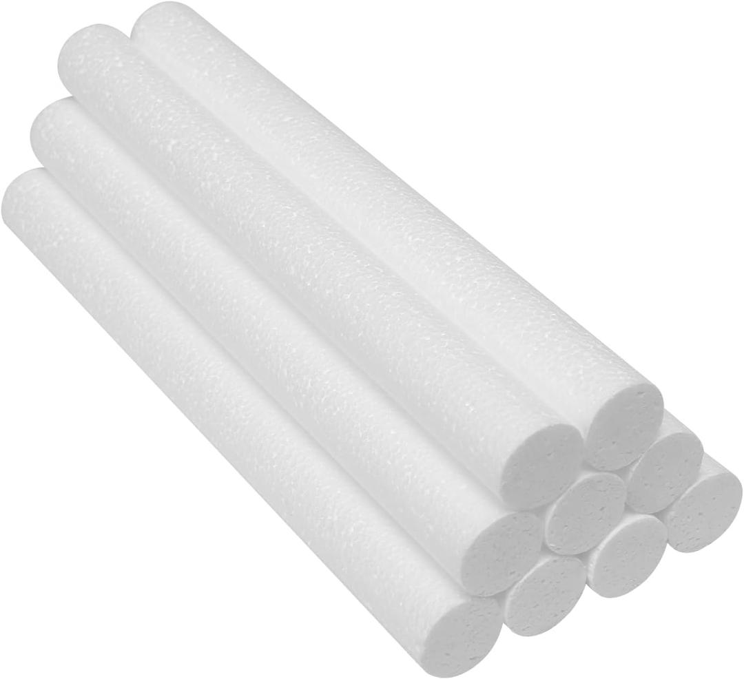 Crafjie Foam Cylinders for DIY Crafts and Arts Supplies (0.98 x 10in, 9 Pack), White Polystyrene Foam Rods for Modeling, Craft Supplies, DIY Home Craft Project