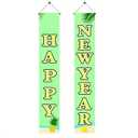 BlissYard Happy New Year Door Banner Set 71 X 12 Inch Tropical Pineapple Design Green And Yellow Vertical Hanging Porch Decoration Front Door Hanging Sign Holiday Party Entryway Fireplace