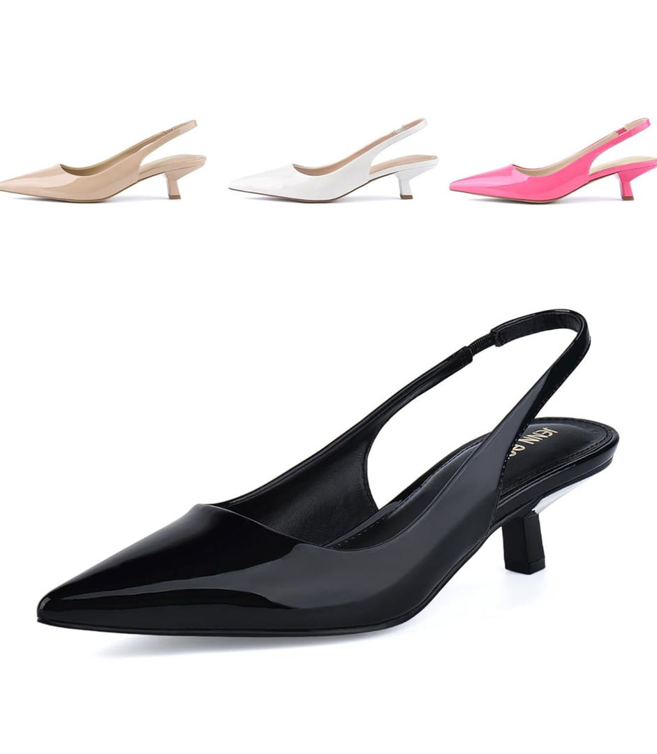 JENN ARDOR Womens Kitten Heels Closed Pointed Toe Elastic Slingback Sexy Low Heels Bridal Wedding Guest Dress Prom Pumps Shoes, 9