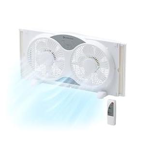 Comfort Zone Window Fan for Bedroom, 9 inch 3 Speed Dual Fans with Auto-Locking Expanders, 3 Modes (Cool, Circulate, Exhaust), Remote Control, Fabric Cover plus Bug Screen, White