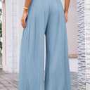 GRACE KARIN Womens Casual Wide Leg Pants Pleated High Elastic Waist Flowy Loose Beach Palazzo Pants Work Trousers Summer (Blue, M)
