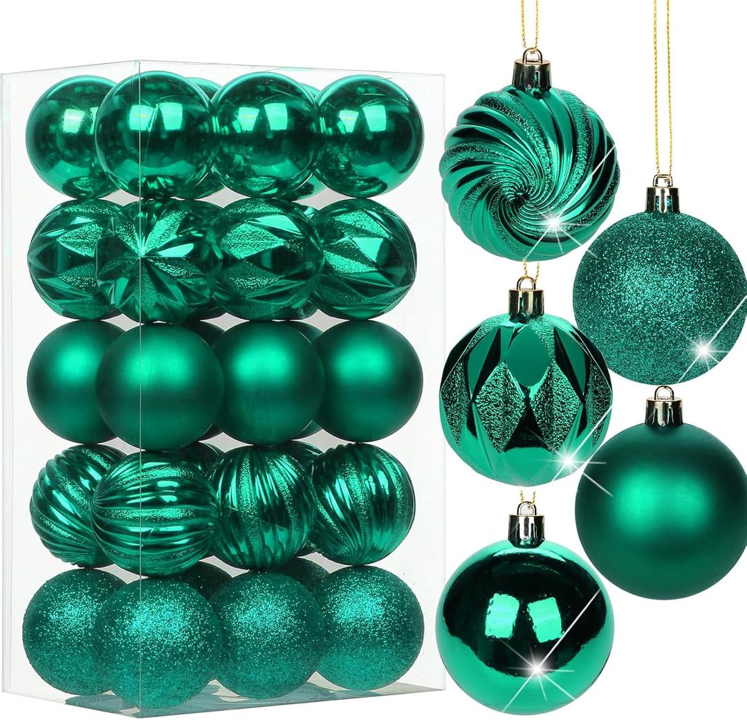 2.36" Emerald Green Christmas Ornaments for Christmas Tree 30 Pcs Small Shatterproof Balls Christmas Tree Decorations Xmas Ornaments Balls with Hanging Loop for Wedding Holiday Party Wreath Home Decor