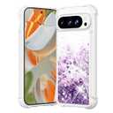 for Google Pixel 9/9 Pro Case Glitter, Bling Sparkly Liquid Sand Shockproof Bumper Clear Shiny Dynamic with Air Cushions Cover for Women and Girls, Purple