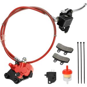 FVRITO Front Disc Hydraulic Brake Master Cylinder Caliper Handle Lever Line Assembly with Brake Pads for 50cc 70cc 90cc 110cc 125cc SSR TaoTao Apollo Coolster Moped Scooter Chinese Pit Dirt Bike Red