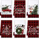 Preboun 6 Pcs Christmas Kitchen Towels Buffalo Check Plaid Dish Towels Winter Hand Towels Farmhouse Tea Towels Housewarming Gifts for Xmas Holiday Home Kitchen Decor