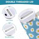 Light Blue Bg White Daisies Tumbler with Handle and Straw Leak Proof Tumbler 2 in 1 Lid Insulated Water Bottle Tumblers Stainless Steel Cup Large Travel Mug Cups, Gifts for Women Man, 40oz