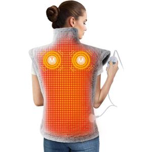 Massaging Heating Pad for Neck and Shoulders and Back, 24" x 35" Large Electric Heating Pad for Back Pain Relief with 3 Heat Levels, 4 Massage Settings, 2H Auto Shut-Off, 2 Massage Motors,Grey