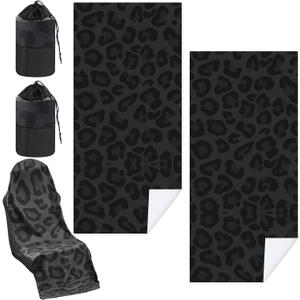 Hahafelt 2 Pack Car Seat Towel Covers with Storage Bag, 63 x 32 Inch Universal Non Slip Waterproof Sweat Protector for Car Truck, Gym Swimming Running, Machine Washable (Black Leopard)