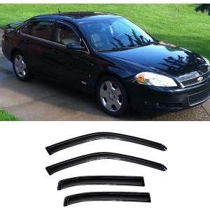 Side Window Wind Deflector fit for 2006-2013 Chevrolet Impala &2014-2016 Chevrolet Impala Limited Model Only, 4pcs Out-Channel Tape-On Rain Guards Set, Dark Smoke Nice Window Visor 94843