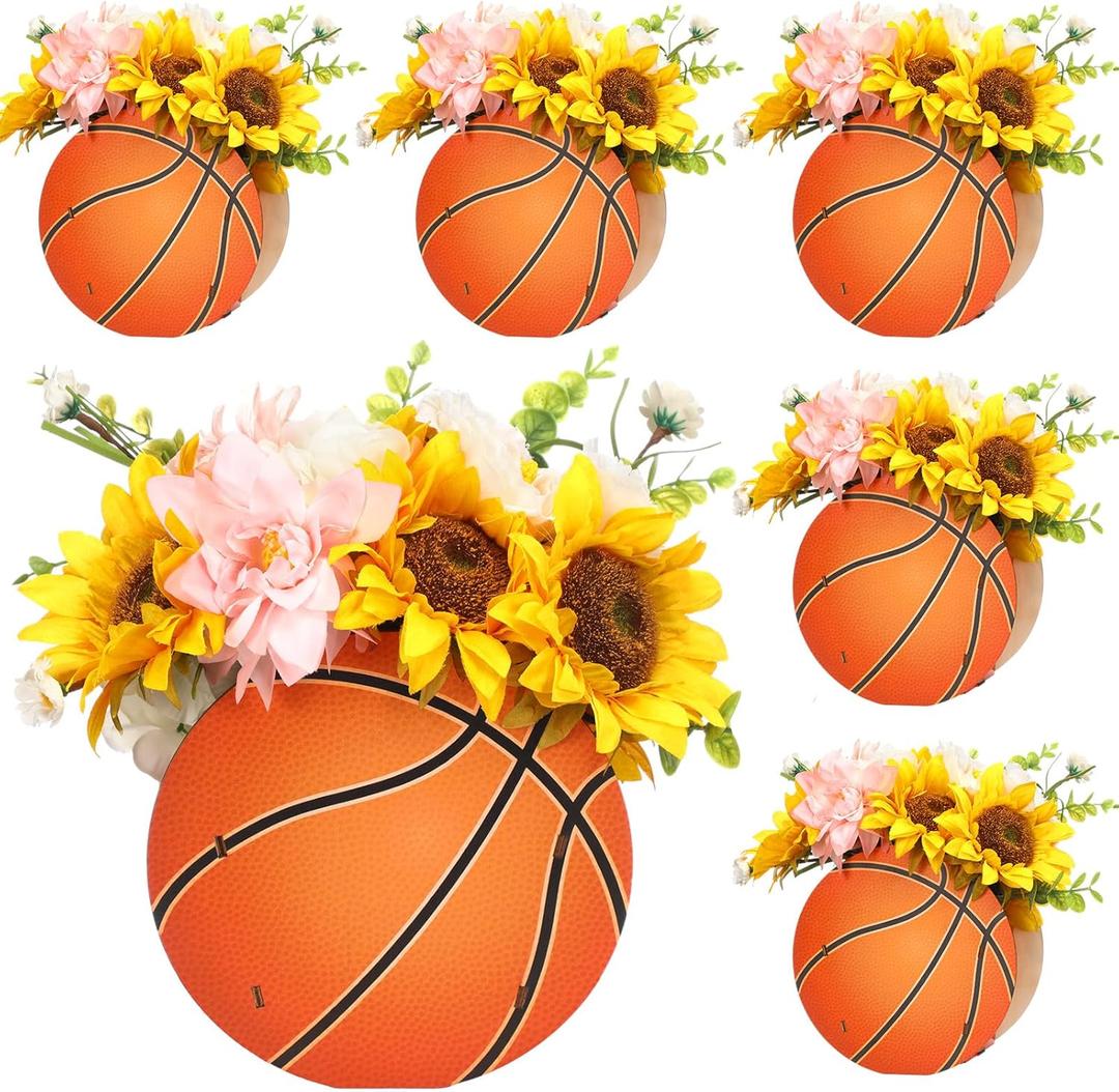 Cinnvoice 6 Pcs Wooden Centerpieces for Tables Baby Shower Decorations Tabletop Boxes Party Favor for Birthday Baby Shower Wedding Garden Tea Party(Basketball)
