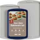 Bakken Swiss Cookie Sheet 3 Piece Set - Non-Stick, Stackable Baking Pans, Deluxe Ceramic Coating  Dishwasher Safe - for Home Baking (Royal Blue)