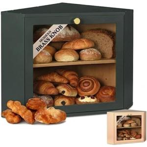 2 Tier Corner Bread Box for Kitchen Countertop, Green, Large