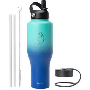 BUZIO 40 oz Insulated Tumbler with Straw and Lids, Stainless Steel Water Bottle Fits in Any Car Cup Holders, Double Wall Metal Tumbler Flask Large Capacity, Travel Cold Bottles, Leak-Proof Tumbler