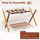 26.77"L Luggage Rack, Walnut Luggage Rack for Guest Room, Bamboo Folding Suitcase Stand with Storage Shelf, 5 Nylon Straps, Heavy Duty Luggage Holder for Bedroom Hotel, 1 Pack, Gift Box Packaging